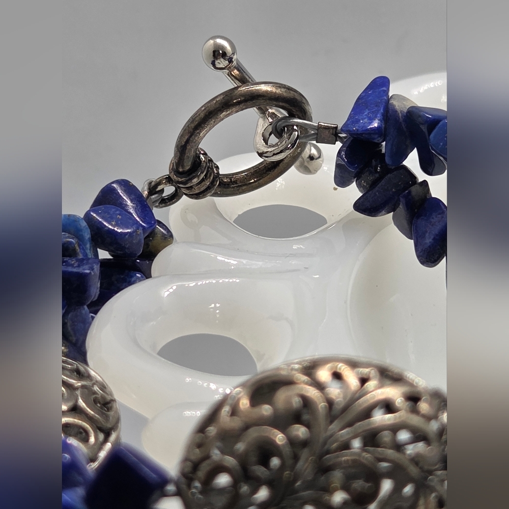 Sodalite Chip Necklace with Pendant and Coordinating Sodalite Bracelet - Picture 7 of 10